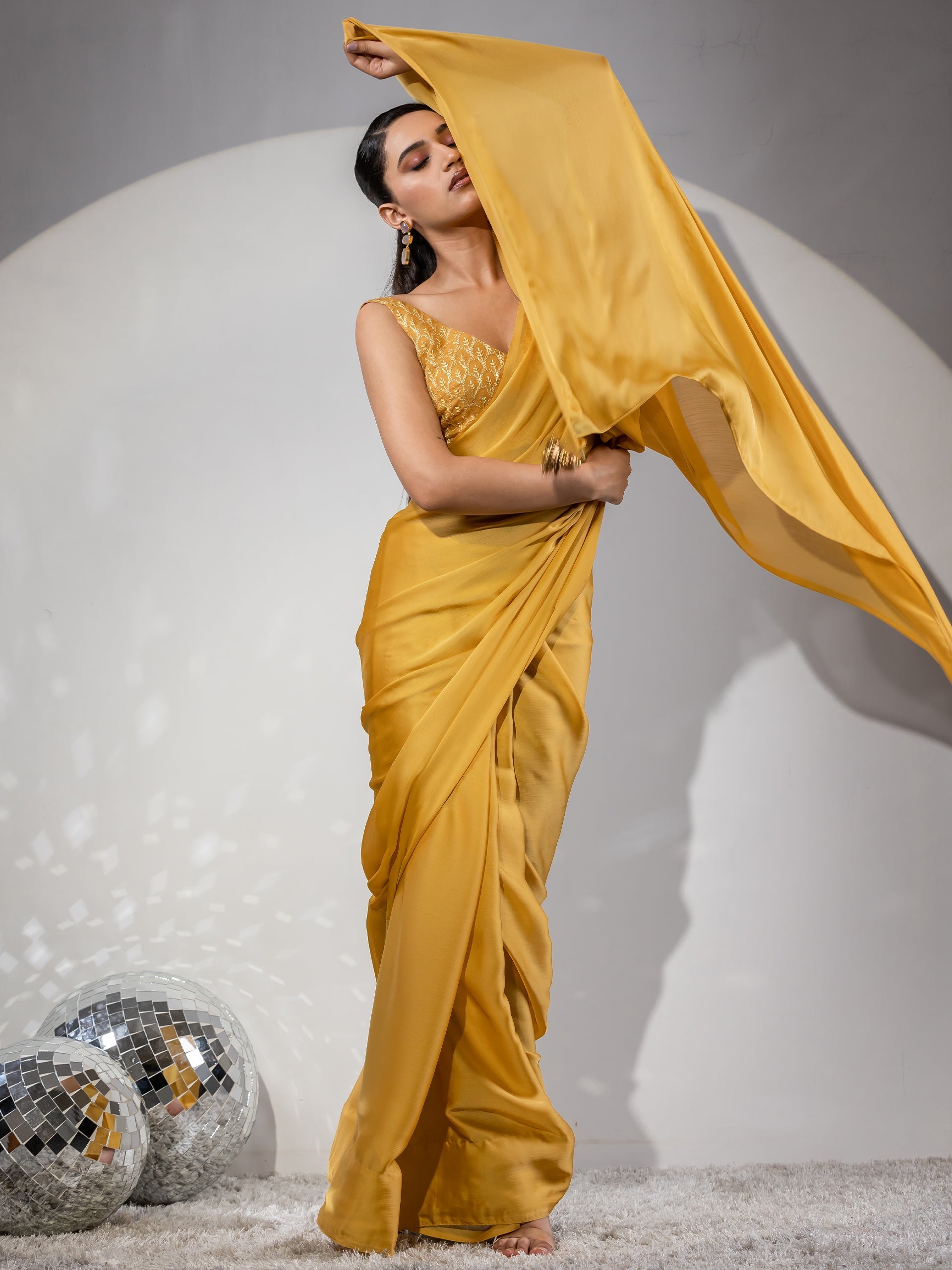 Float in Spring Yellow Butter Chiffon with Embroidered Blouse Fabric