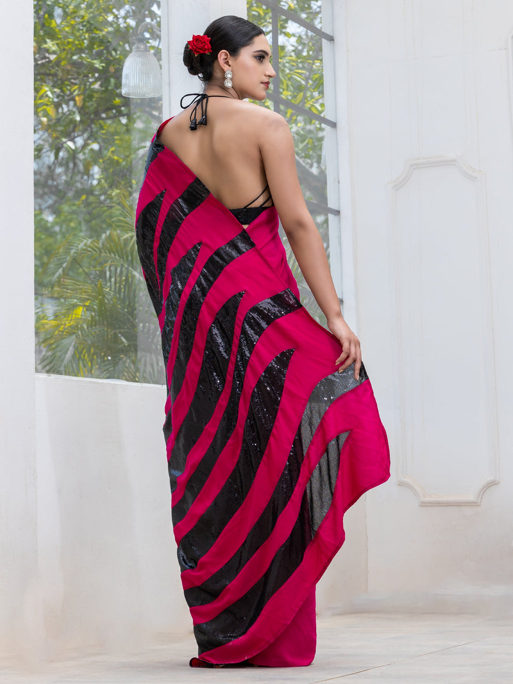 Raw Pink Power Saree with Zebra Sequins
