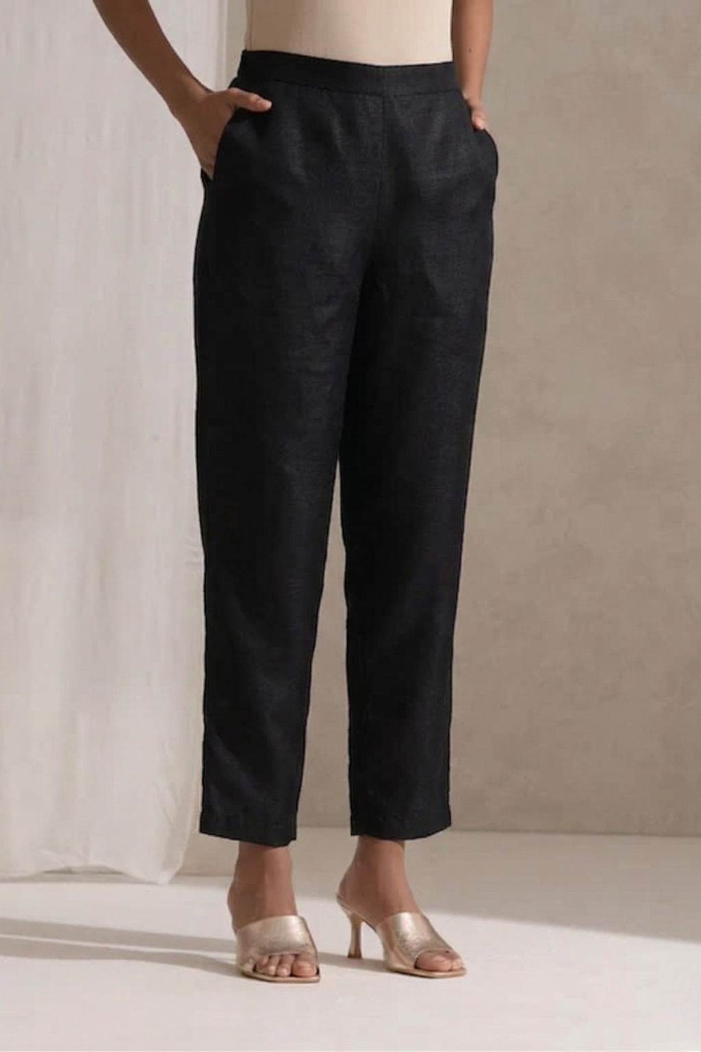 Black Banarasi Viscose Silk Collared Kurta with Pants