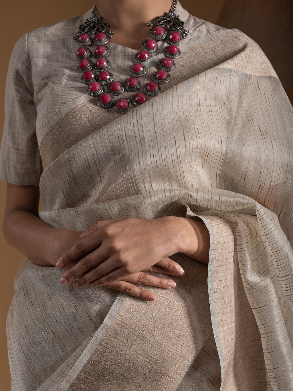 Second Nature Linen Blend Slub Saree