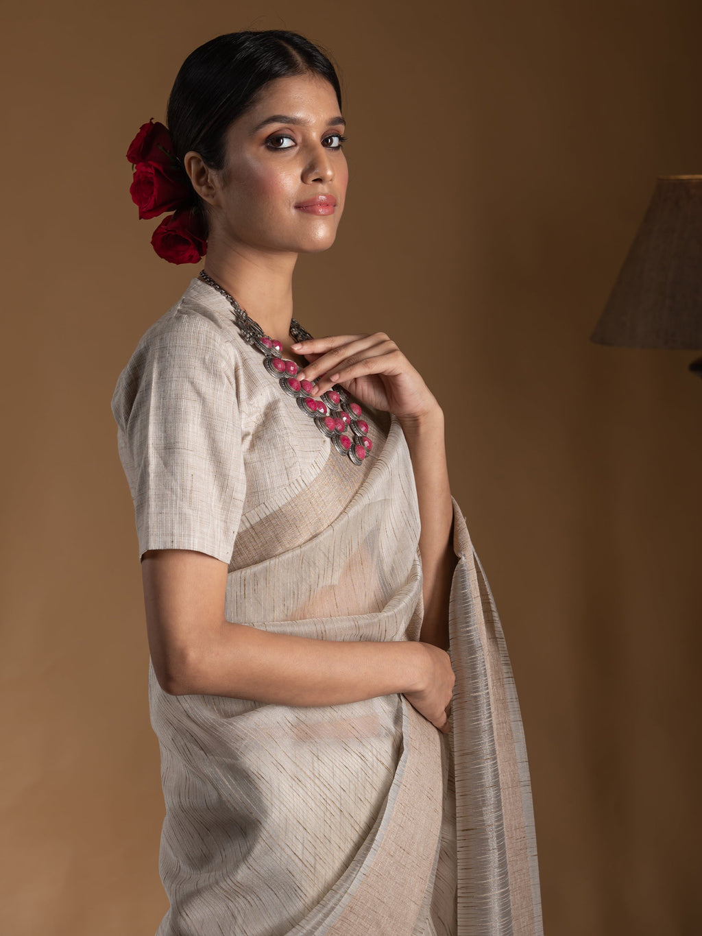 Second Nature Linen Blend Slub Saree