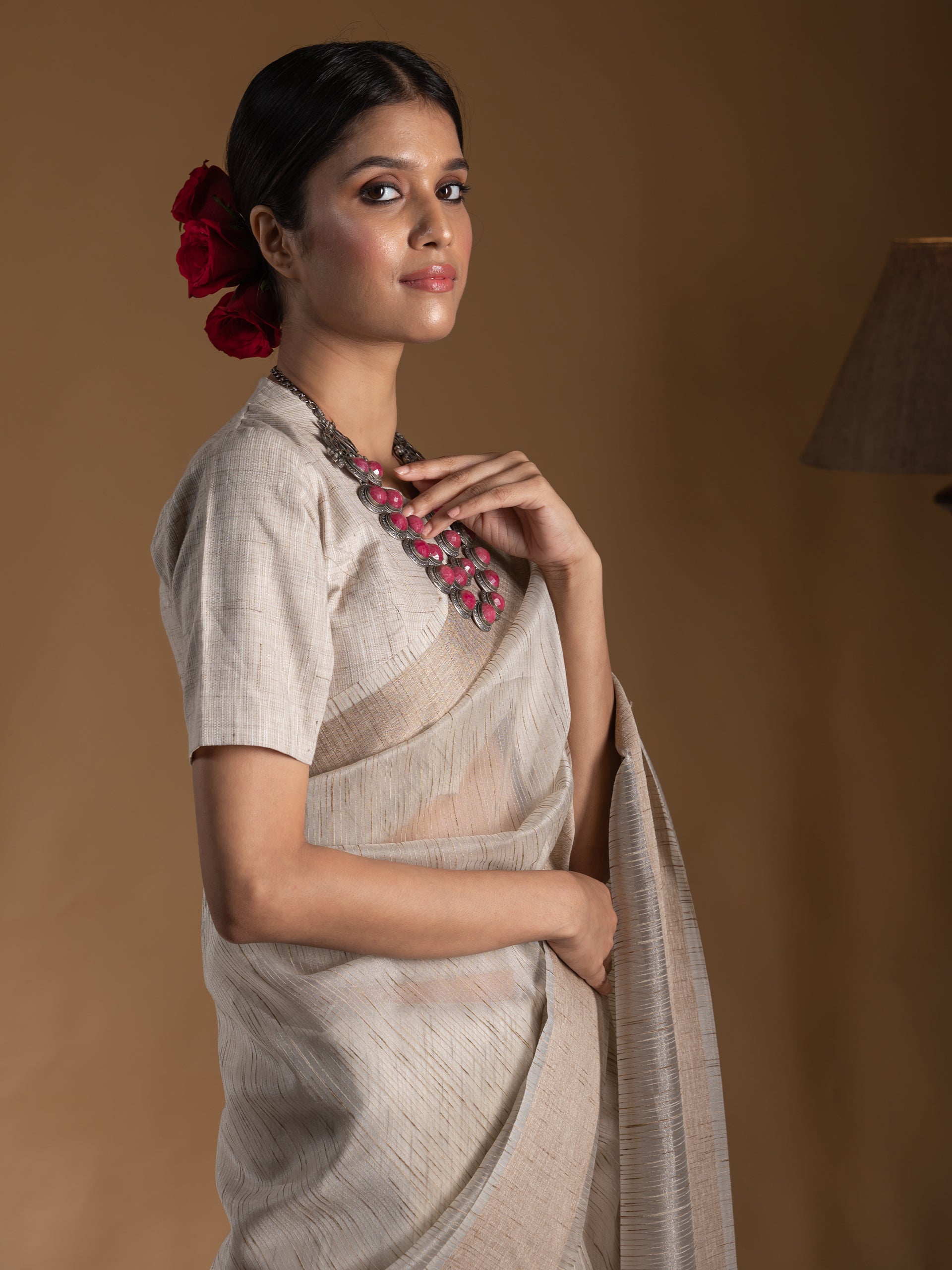 Second Nature Linen Blend Slub Saree