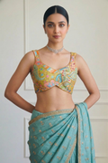 Embroidered Multicolor Blue and Peach Blouse
