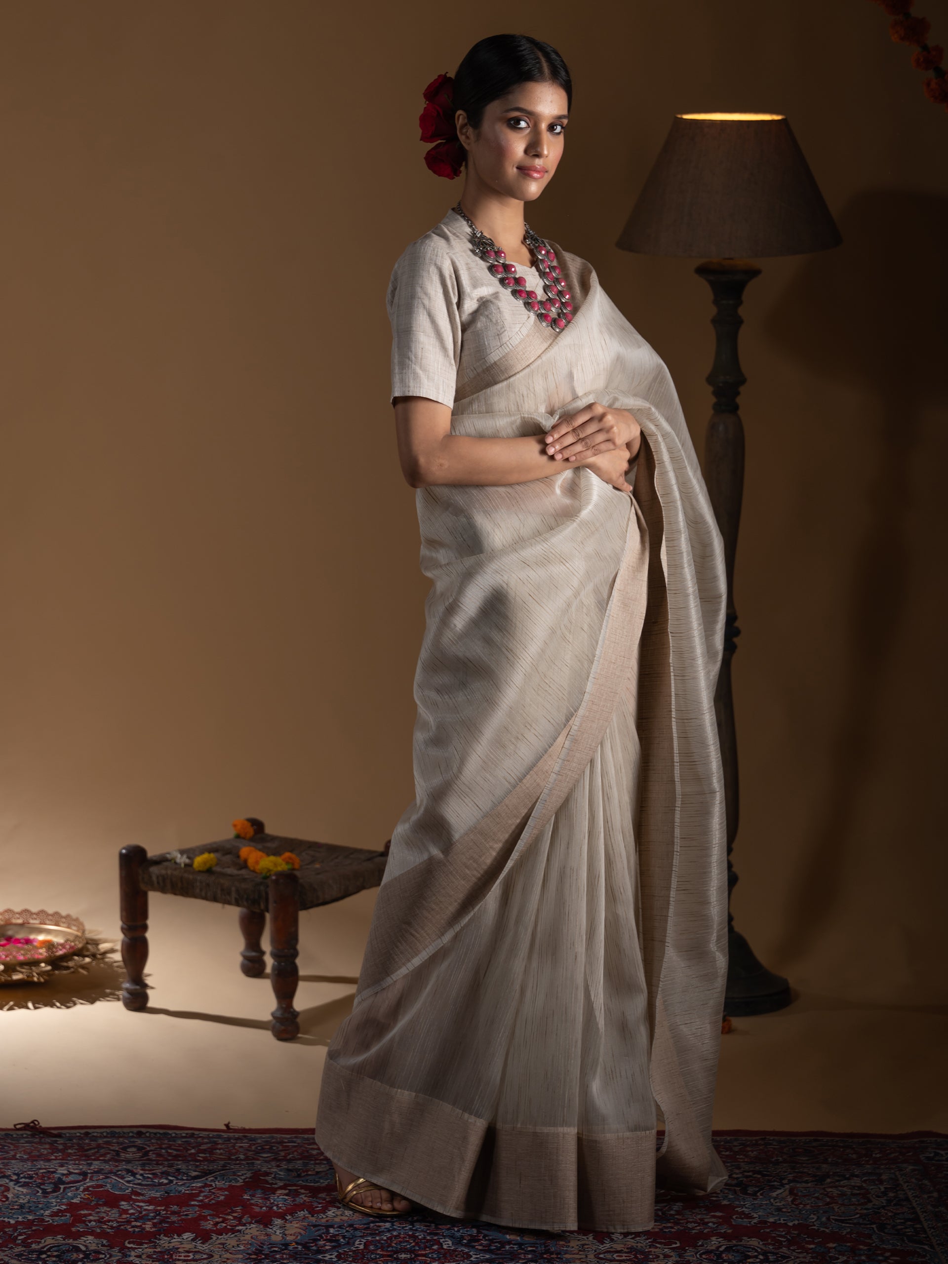 Second Nature Linen Blend Slub Saree