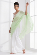 White and Sage Green Saree with Blouse Fabric