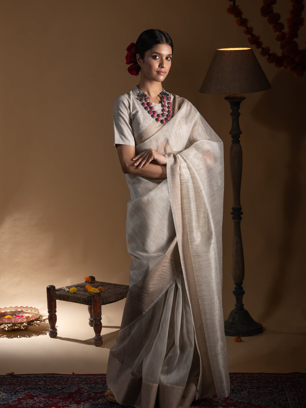 Second Nature Linen Blend Slub Saree