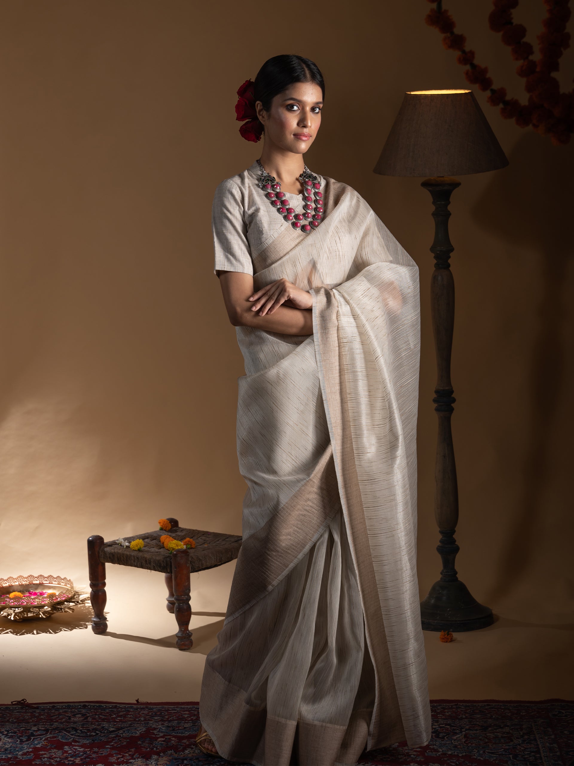 Second Nature Linen Blend Slub Saree