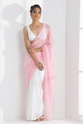 White with Pink Chiffon Saree and Blouse Fabric