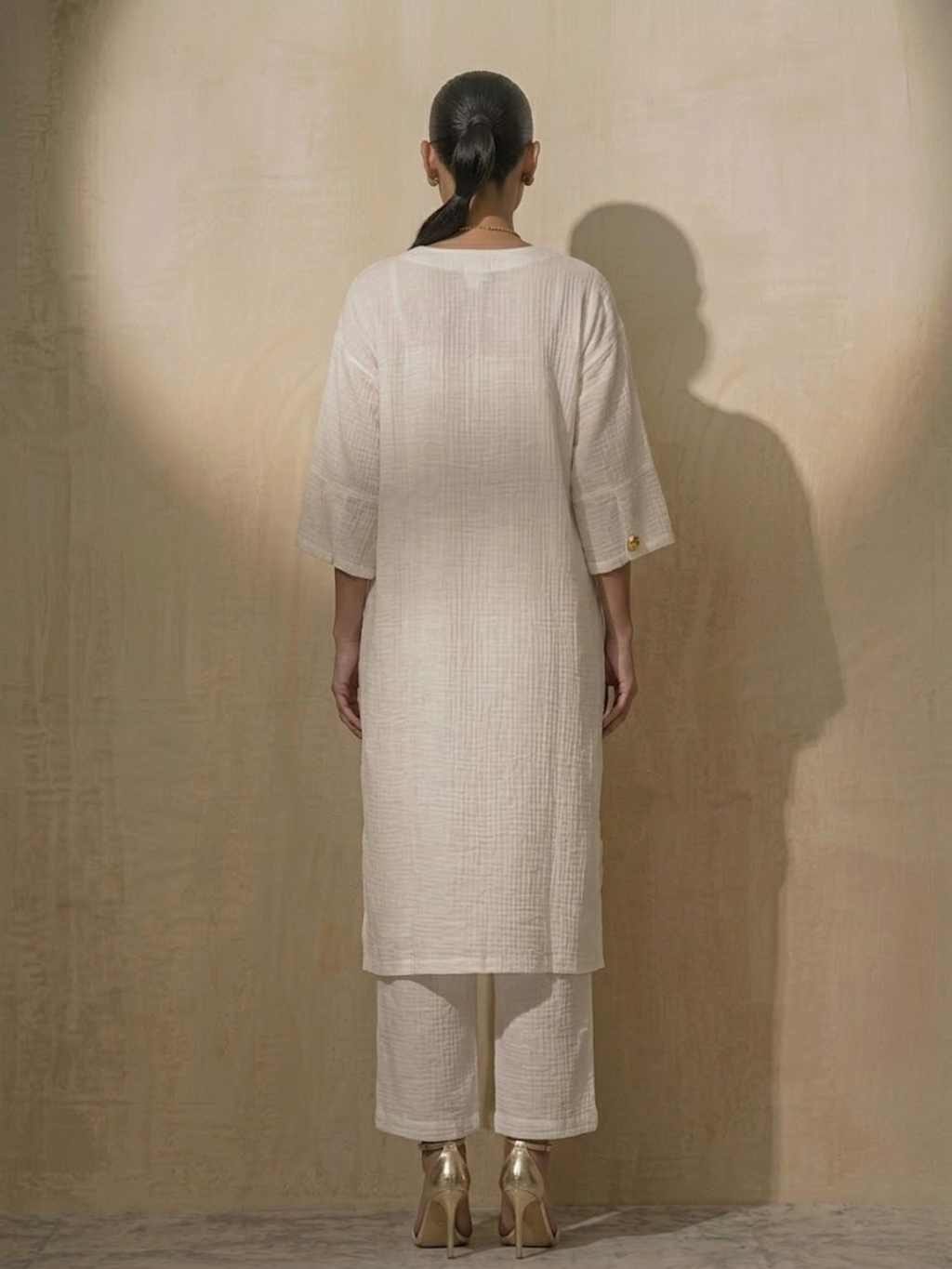 2 pc Set - White Easy Addictive Travel Airflow Kurta and Pant Set