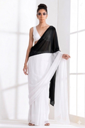 White and Black Georgette Triangle Saree with Blouse Fabric