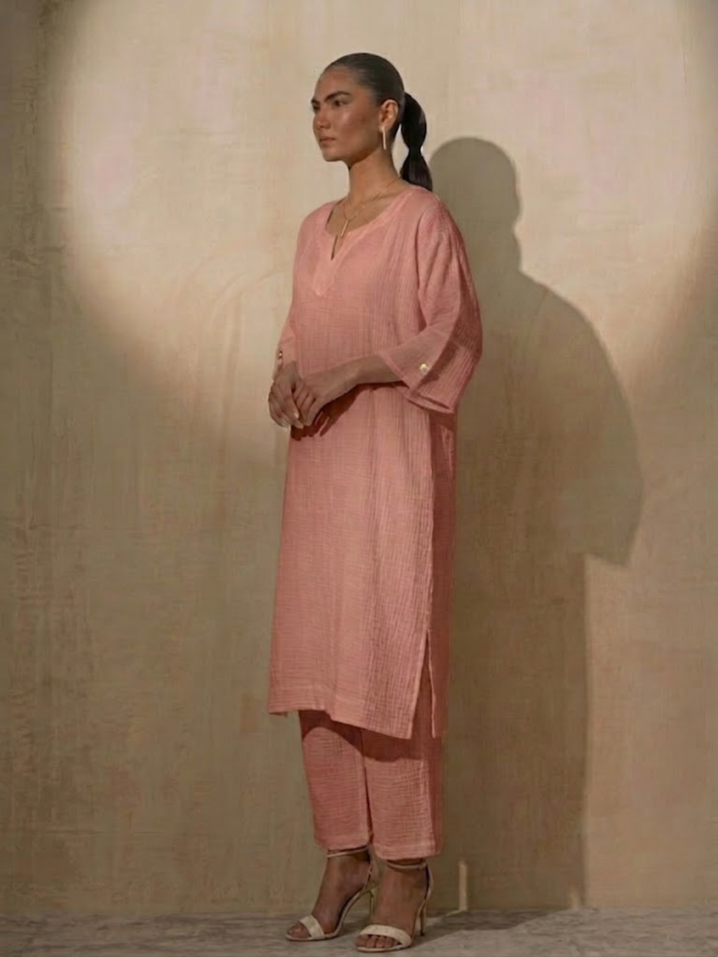 2 pc Set - Blush Pink Easy Addictive Travel Airflow Kurta and Pant Set