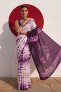 Chocolate and Purple Tie Dye Stripes Cotton Saree with Blouse fabric
