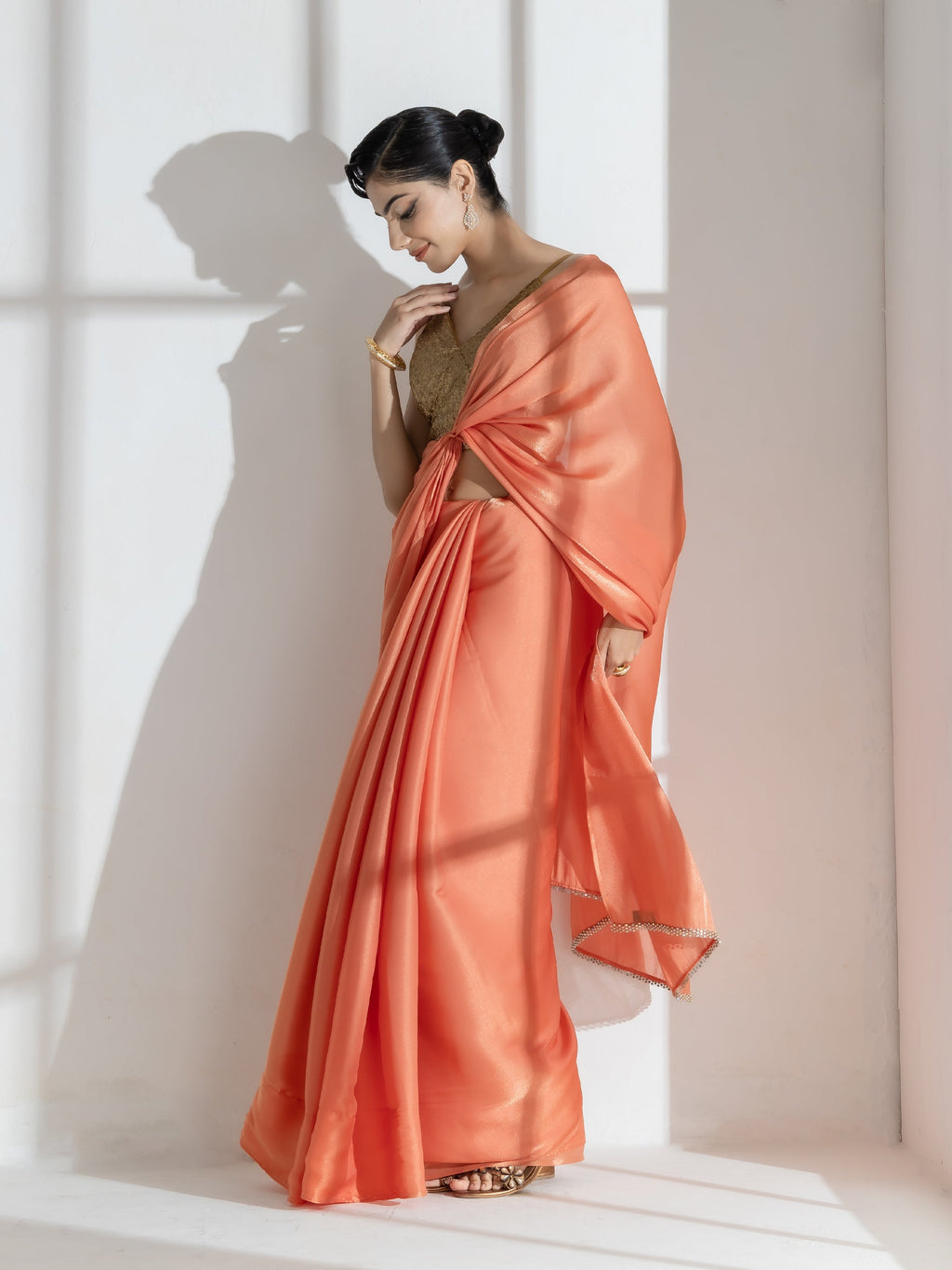 Glaze Silky Organza Saree with Rainbow Lace and Self Blouse Fabric