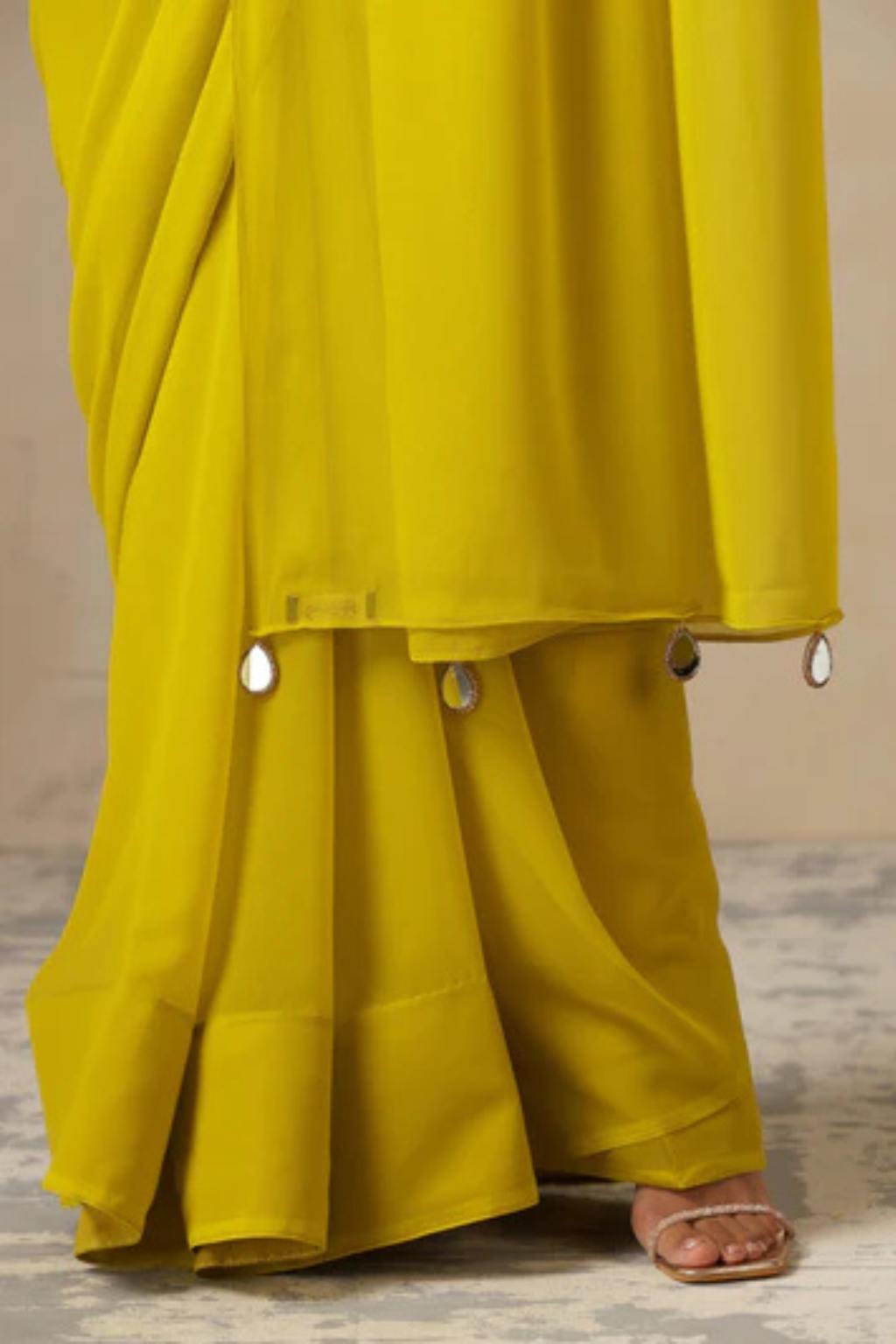 With Stitched Blouse - Purple Brocade Blouse with Yellow Chiffon Saree (Blouse has sleeve attached)