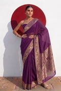 Dola Wine Border Silk saree with Zari Border and Blouse Fabric