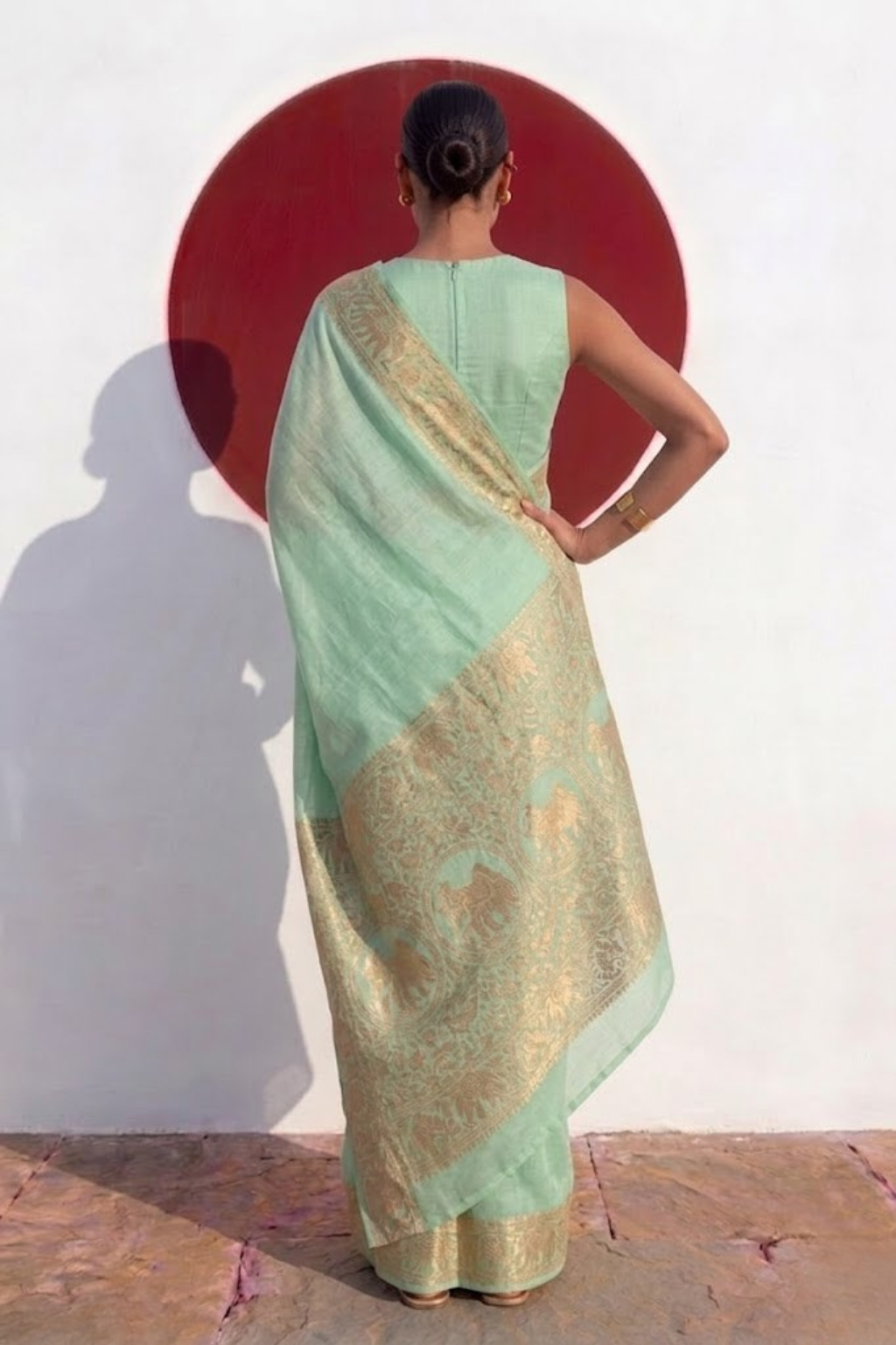 Dola Mint Border Silk saree with Zari Border and Blouse Fabric