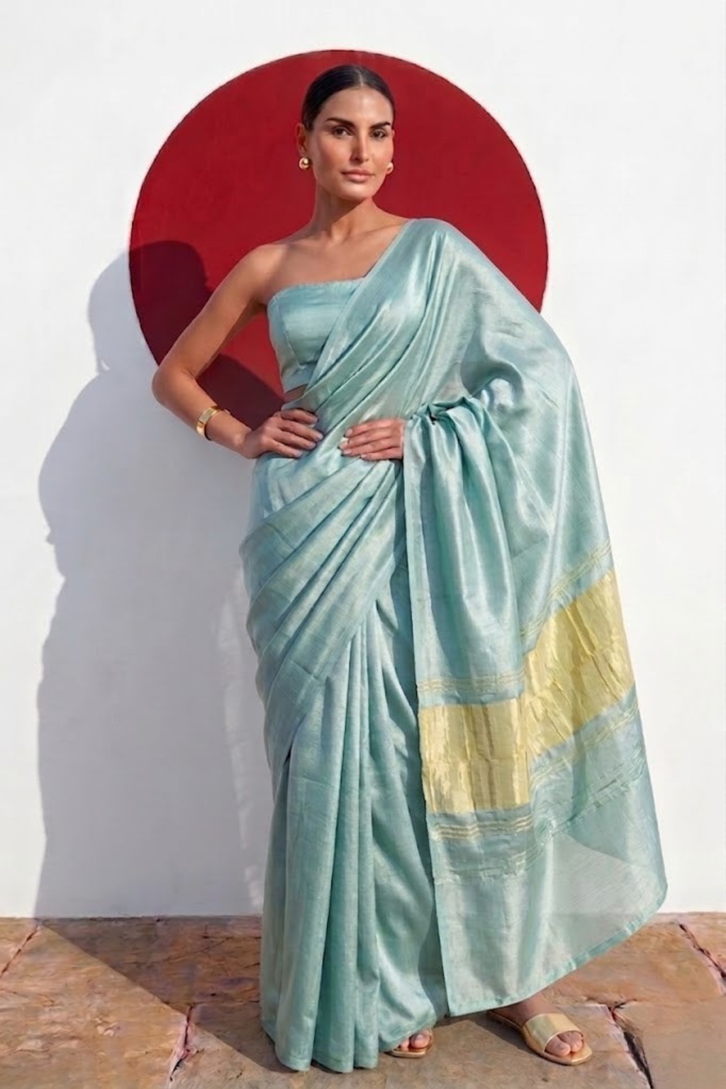 Gajji Mint Silk Saree with Zari Pallu with Blouse Fabric