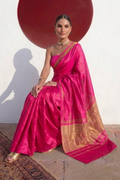 Gajji Pink Silk Saree with Zari Pallu with Blouse Fabric