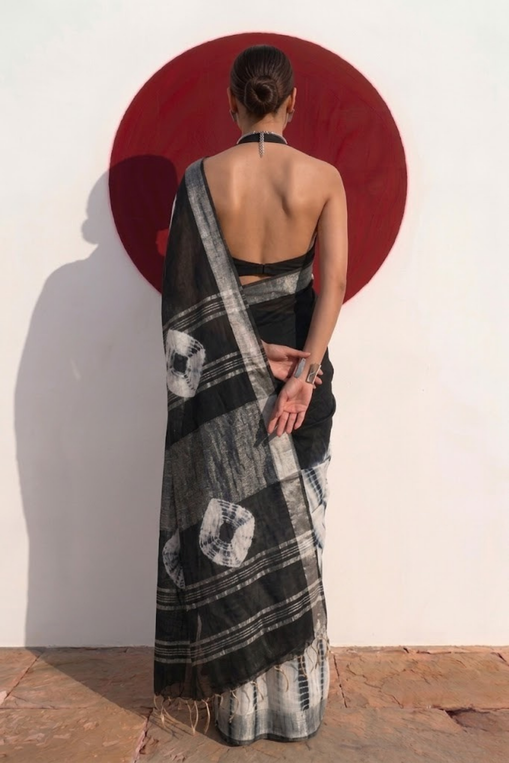 Black and White Hand Tie Dye Soft Cotton Saree