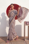 Lilac Pure Silk Kota Printed Saree with Blouse Fabric