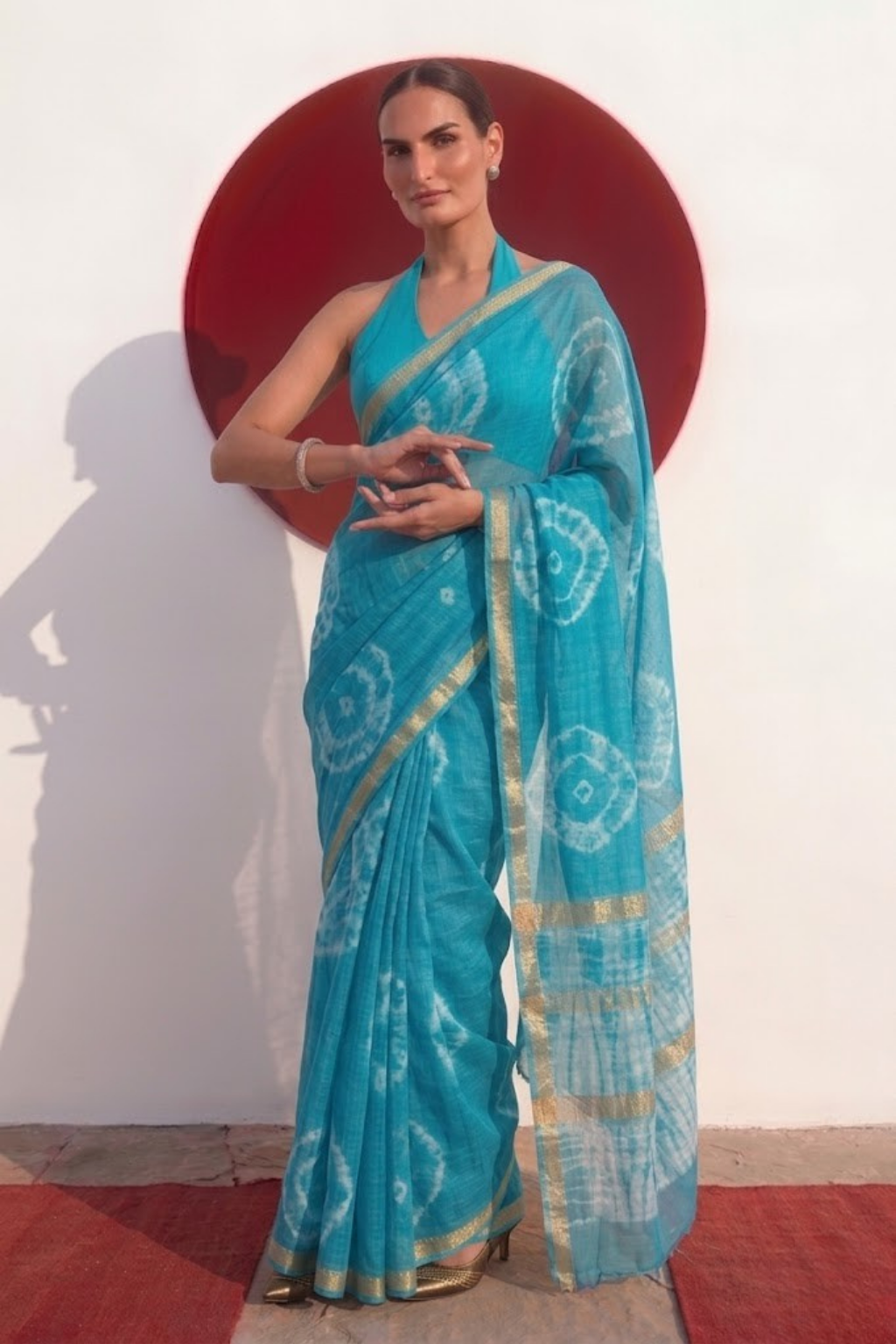 Blue Pure Silk Kota Printed Saree with Blouse Fabric