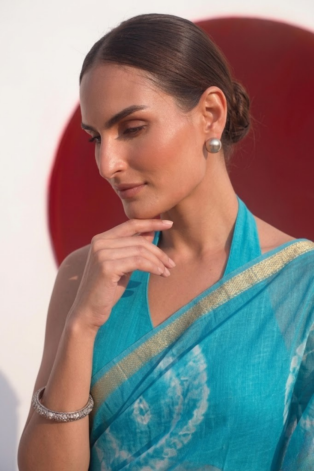 Blue Pure Silk Kota Printed Saree with Blouse Fabric