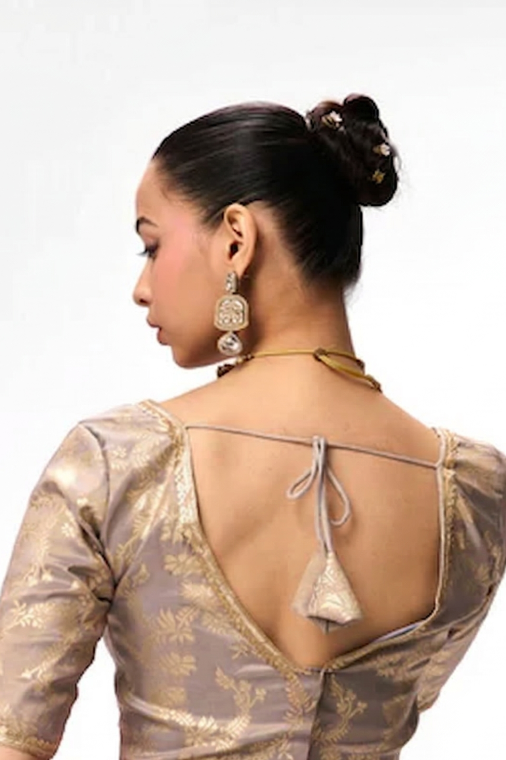 With Ready Blouse - Grey Lilac Magic Metallic Saree with Lace and Grey Jacqard Blouse