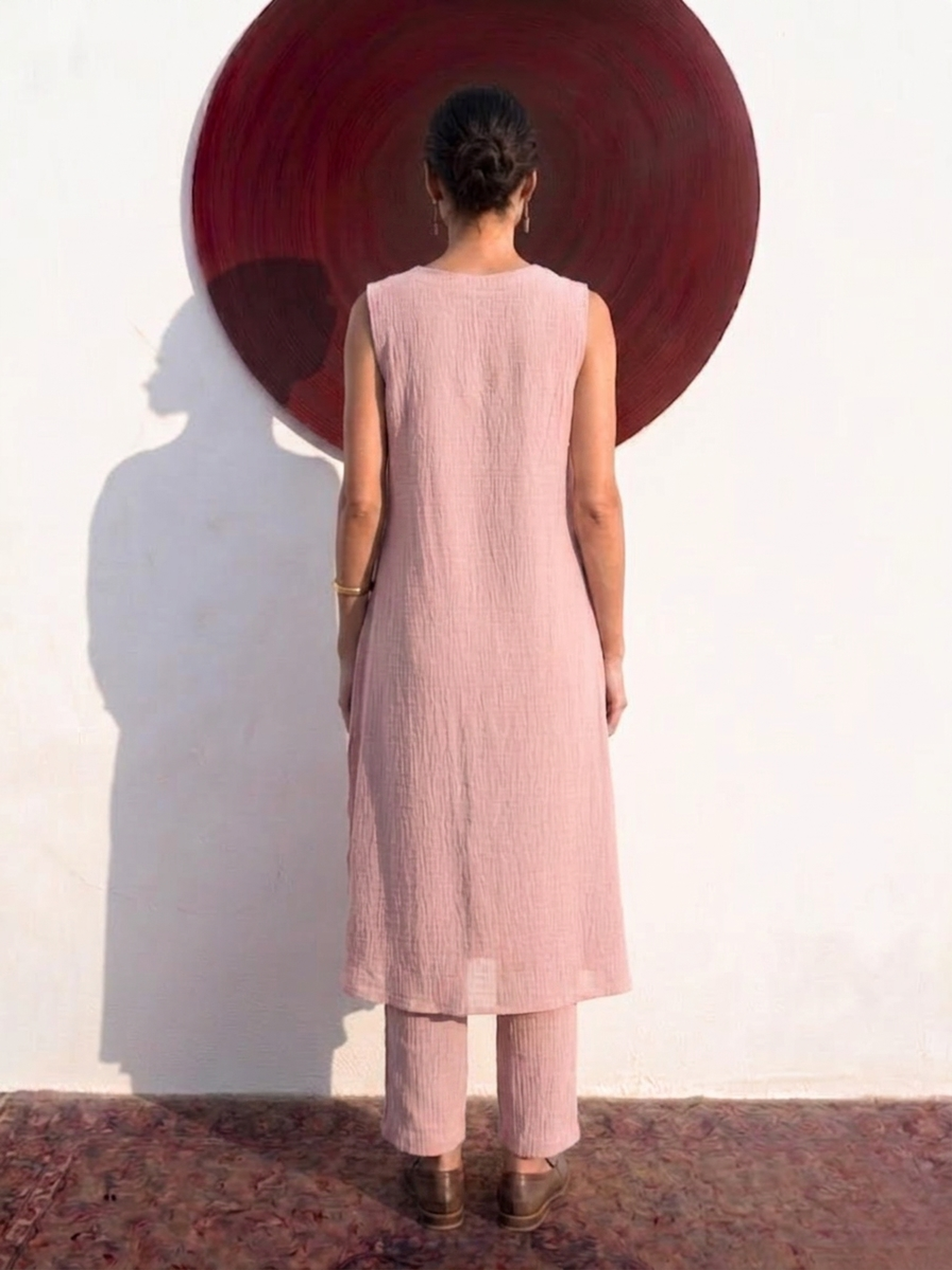 Swtantra Blush Pink Easy Addictive Travel Airflow Sleeveless Kurta and Pant Set