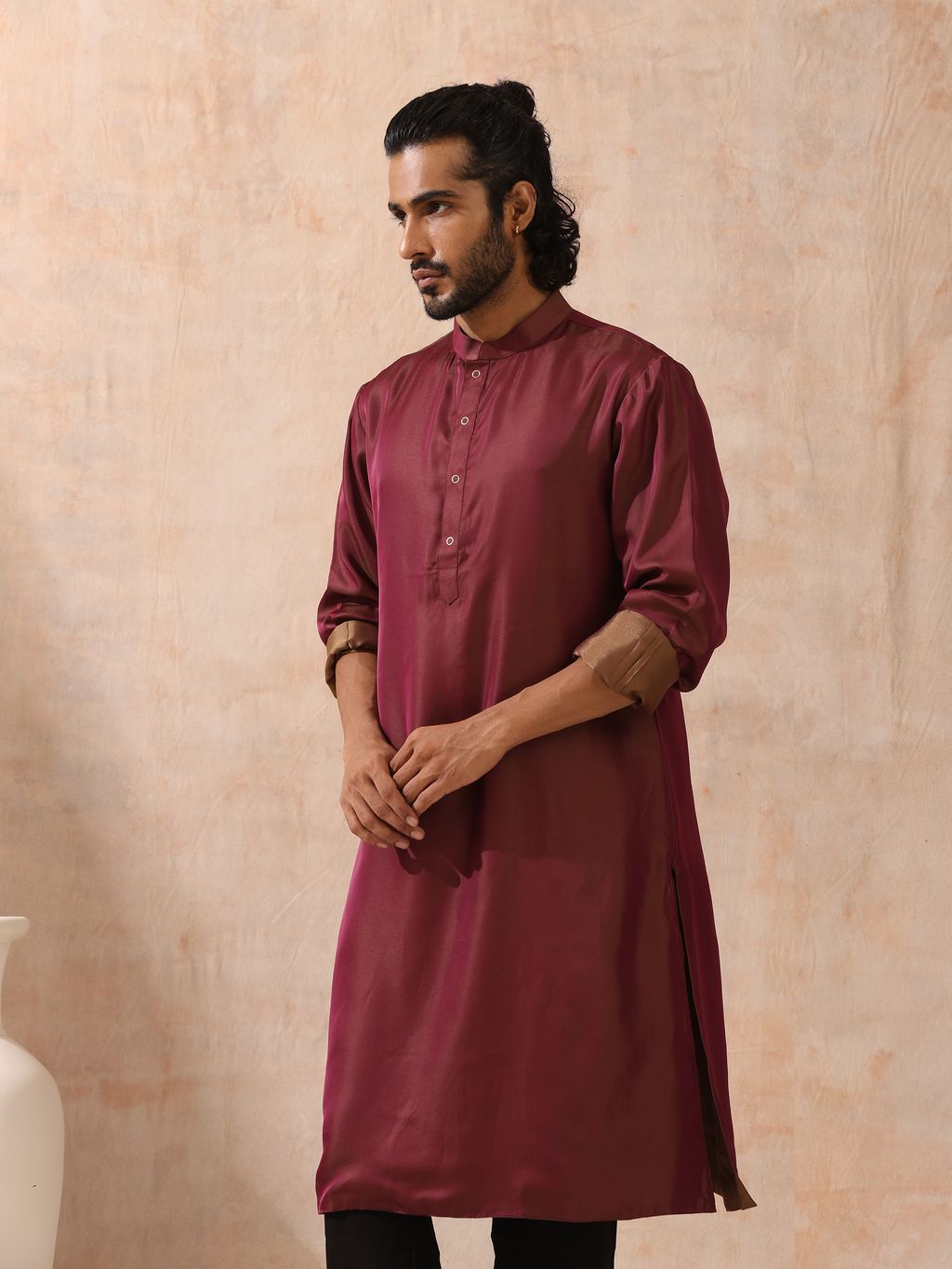 Reversible Maroon and Mustard Satin Kurta
