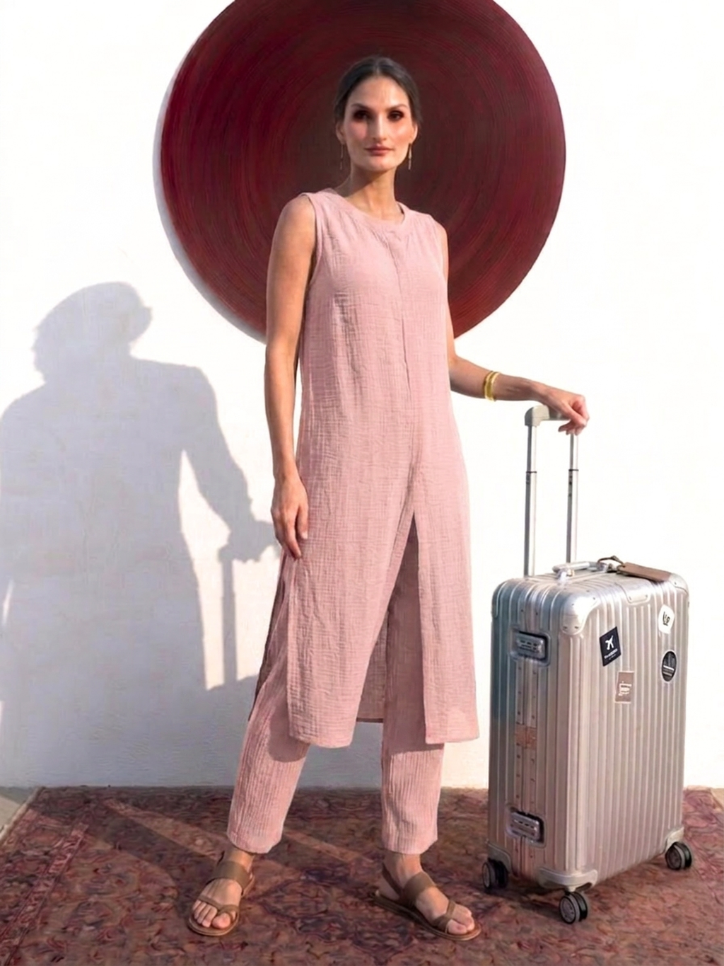 Swtantra Blush Pink Easy Addictive Travel Airflow Sleeveless Kurta and Pant Set