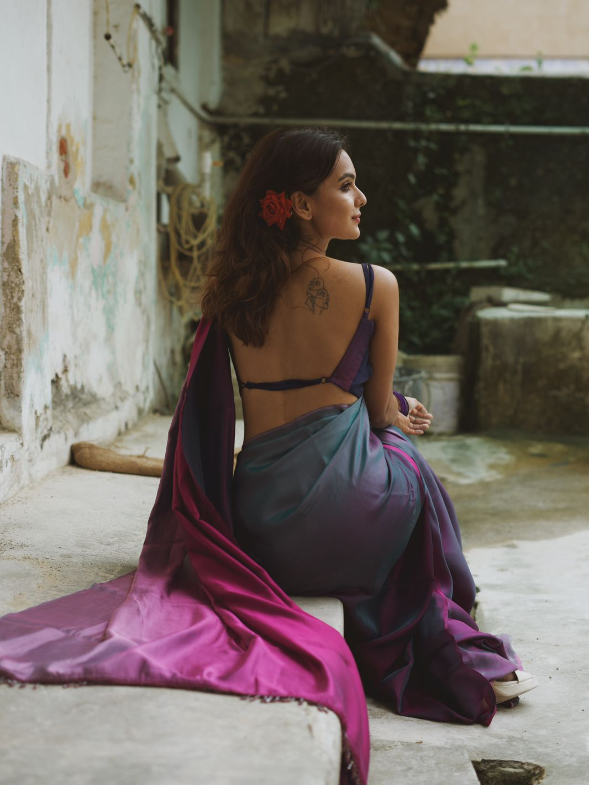 Rarity Ombre Butter Chiffon Saree with Lace & Blouse fabric