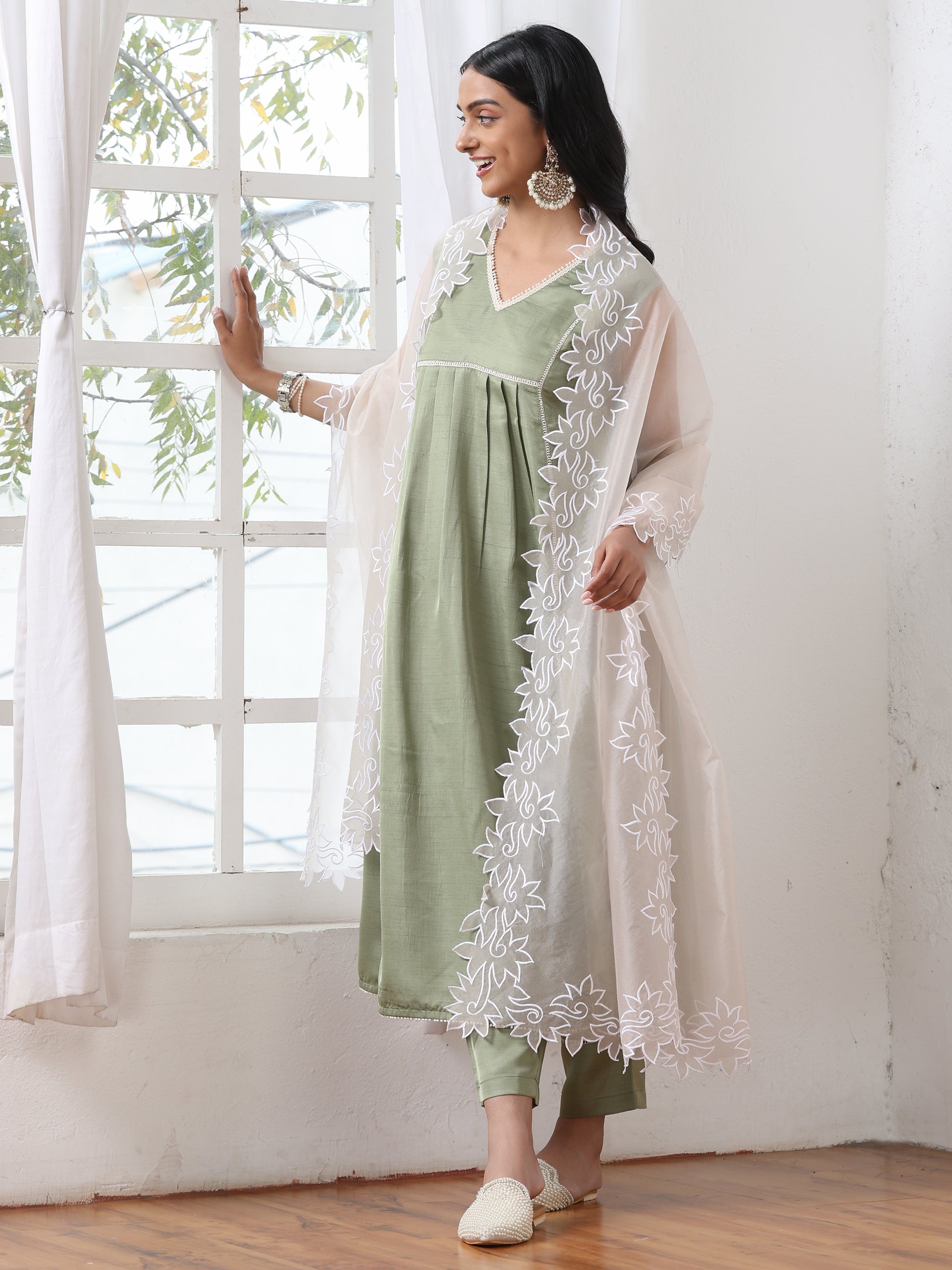 Women’s Cream  Cut Work Edge Organza Dupatta | 1 Pc, Cut Work Embroidery, Festive Party Wear