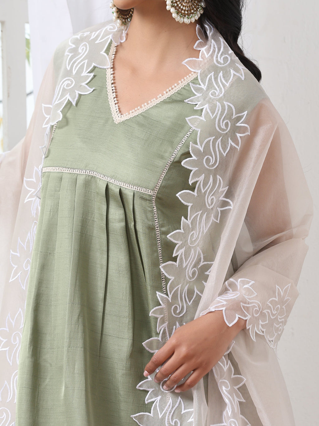 Women’s Cream  Cut Work Edge Organza Dupatta | 1 Pc, Cut Work Embroidery, Festive Party Wear