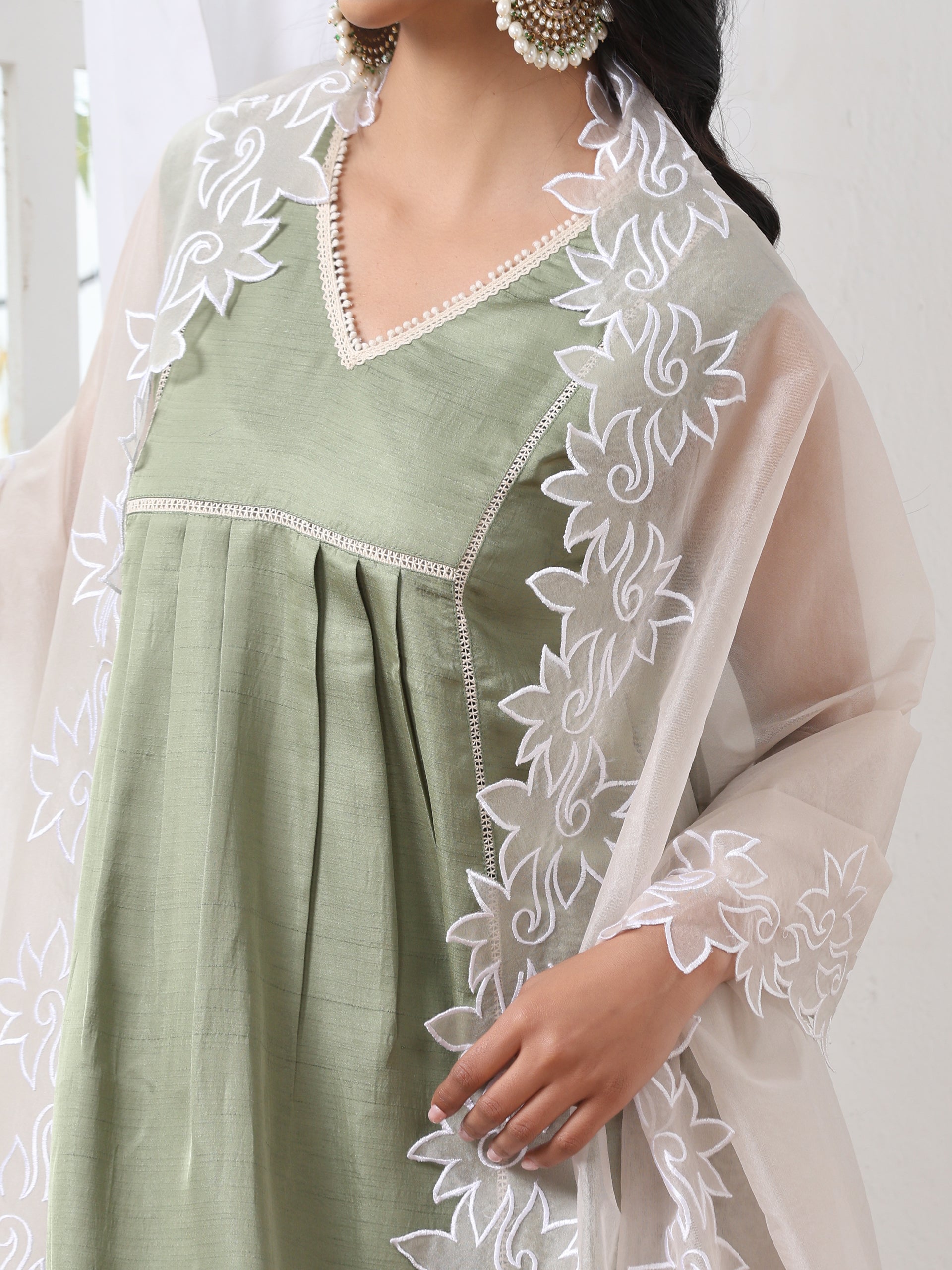 Women’s Cream  Cut Work Edge Organza Dupatta | 1 Pc, Cut Work Embroidery, Festive Party Wear