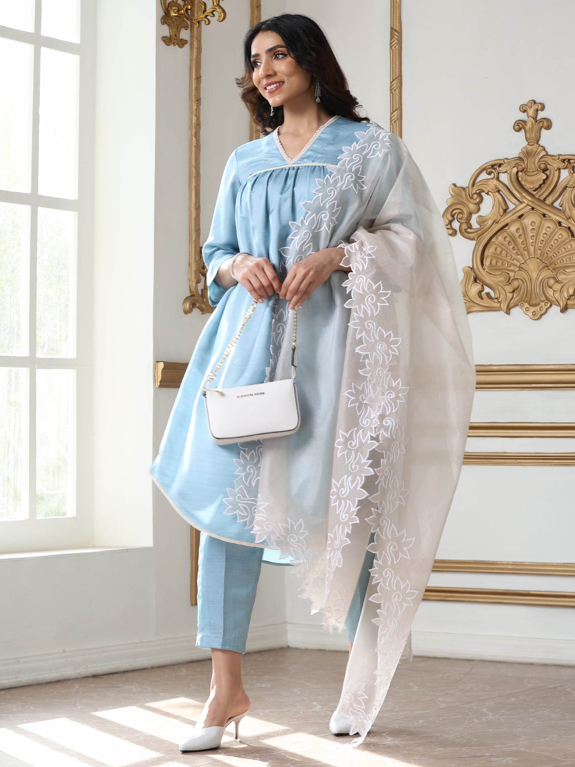 Women’s Cream  Cut Work Edge Organza Dupatta | 1 Pc, Cut Work Embroidery, Festive Party Wear