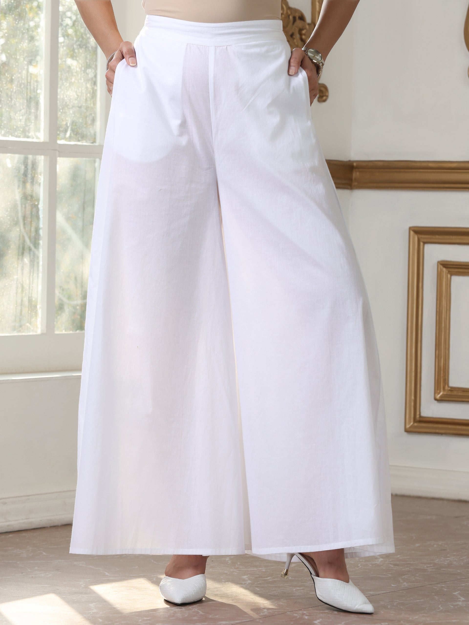 Women’s White Palazzo | 1 Pc, 100% Cotton Cambric Fabric, Casual Wear