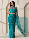 Vivid Sea Green Chiffon Saree with Self Blouse Fabric