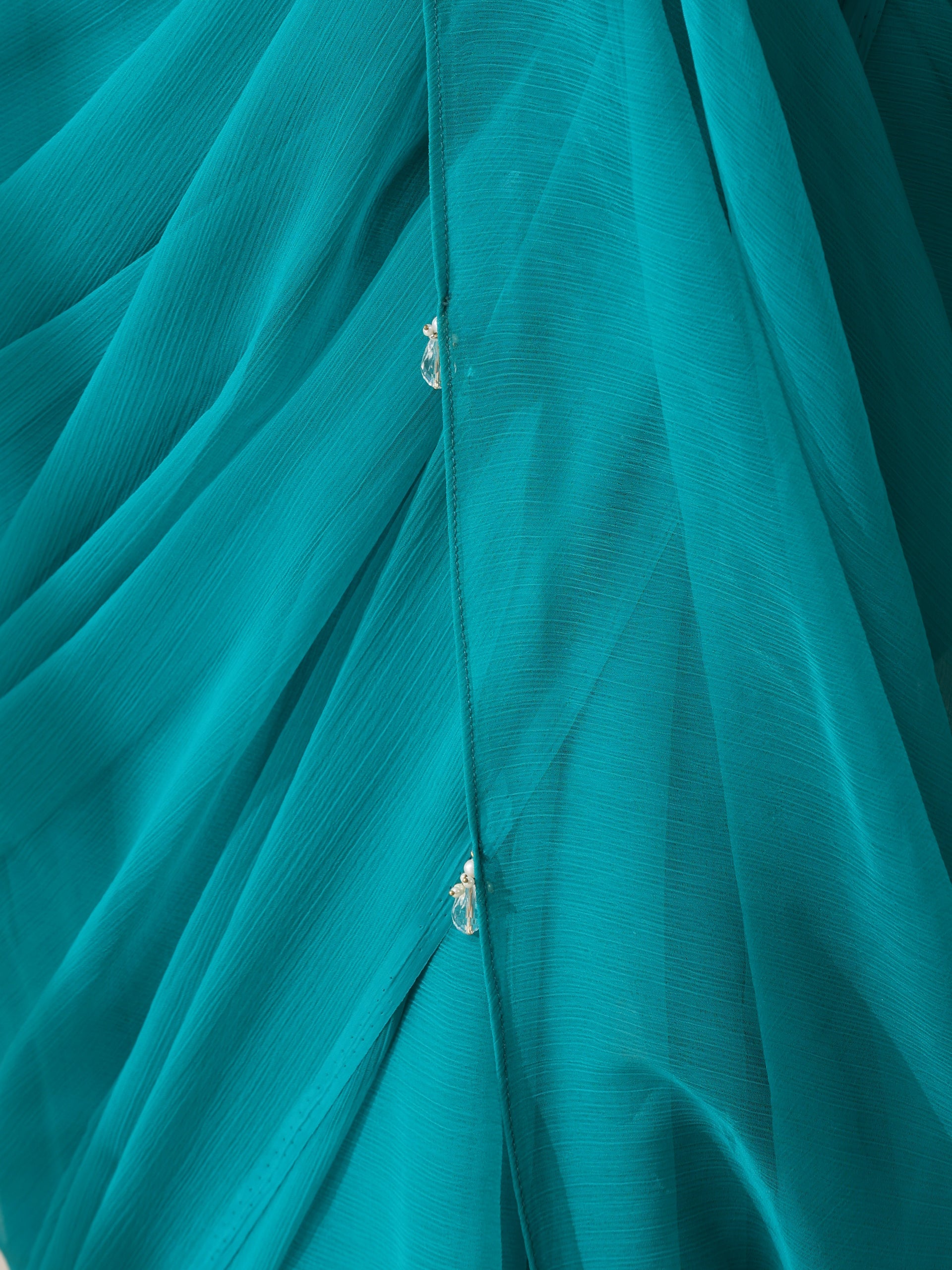 Vivid Sea Green Chiffon Saree with Self Blouse Fabric