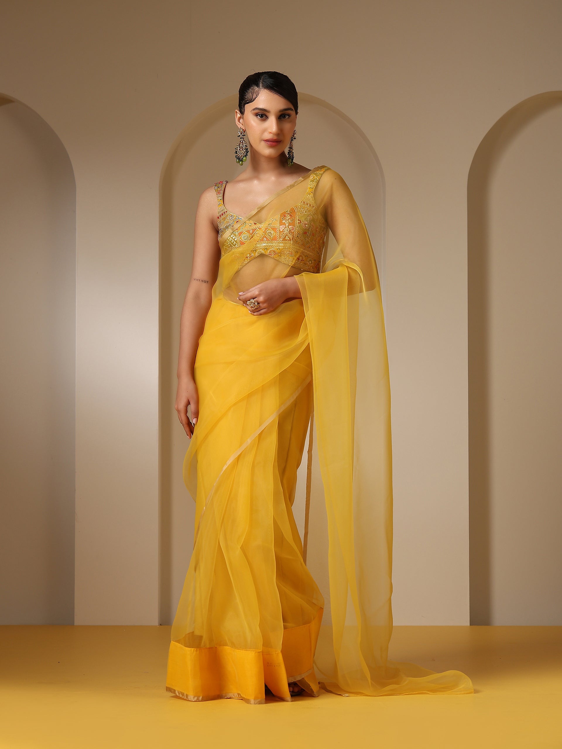 Yellow Organza Cloud Saree with Blouse Fabric