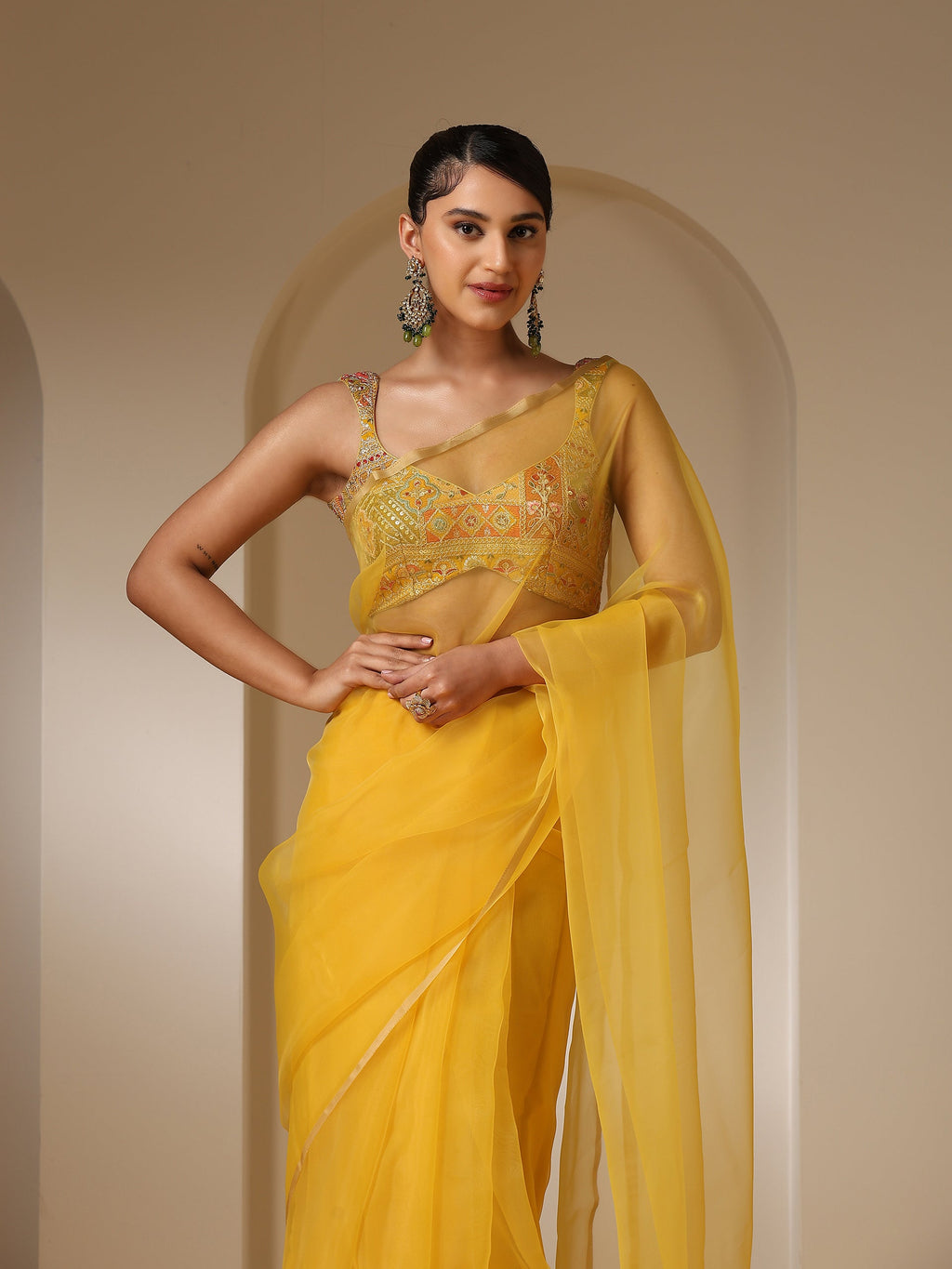 Yellow Organza Cloud Saree with Blouse Fabric