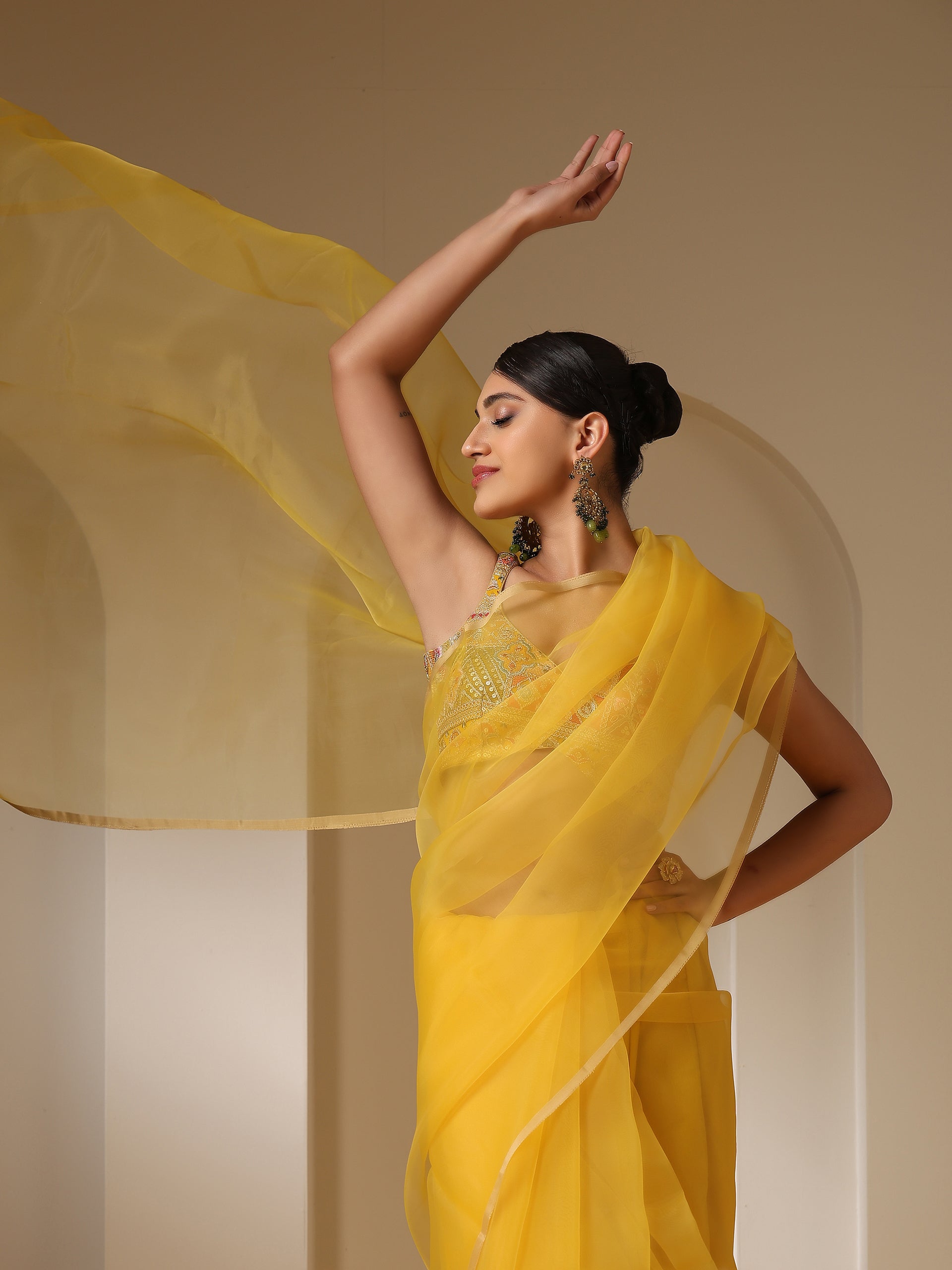 Yellow Organza Cloud Saree with Blouse Fabric
