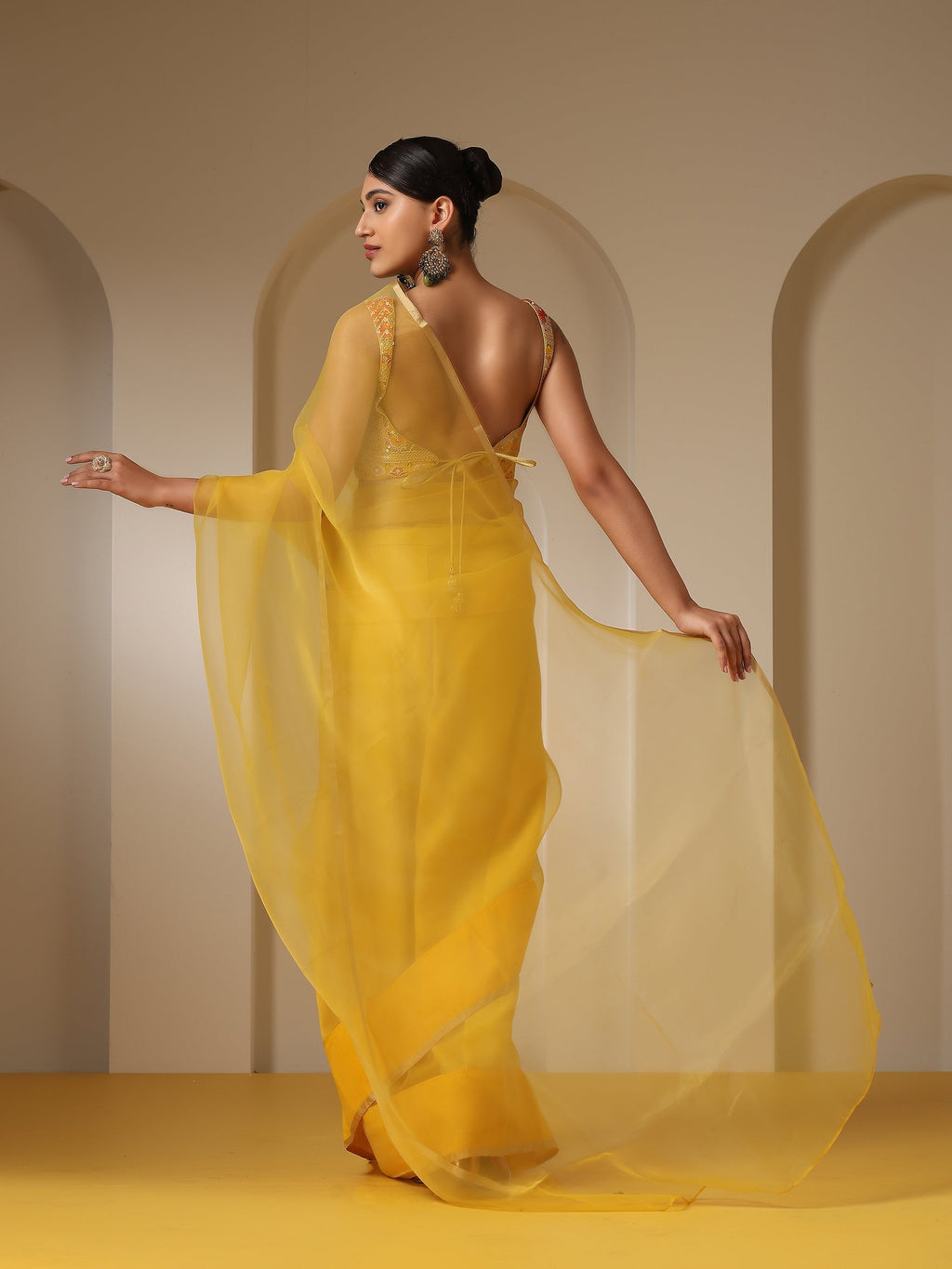 Yellow Organza Cloud Saree with Blouse Fabric