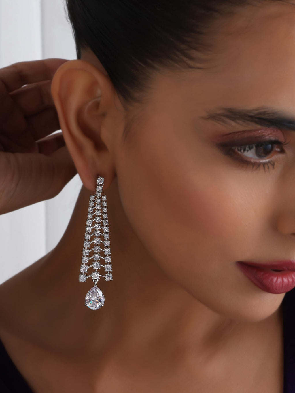 Diamond Lines With White Blue Drop Earring