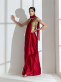 Milano Red Satin Saree with Diamond Lace With Red Blouse Fabric