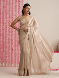 Champagne Dual Shade Metallic Satin Saree with Pendants and Self Blouse Fabric