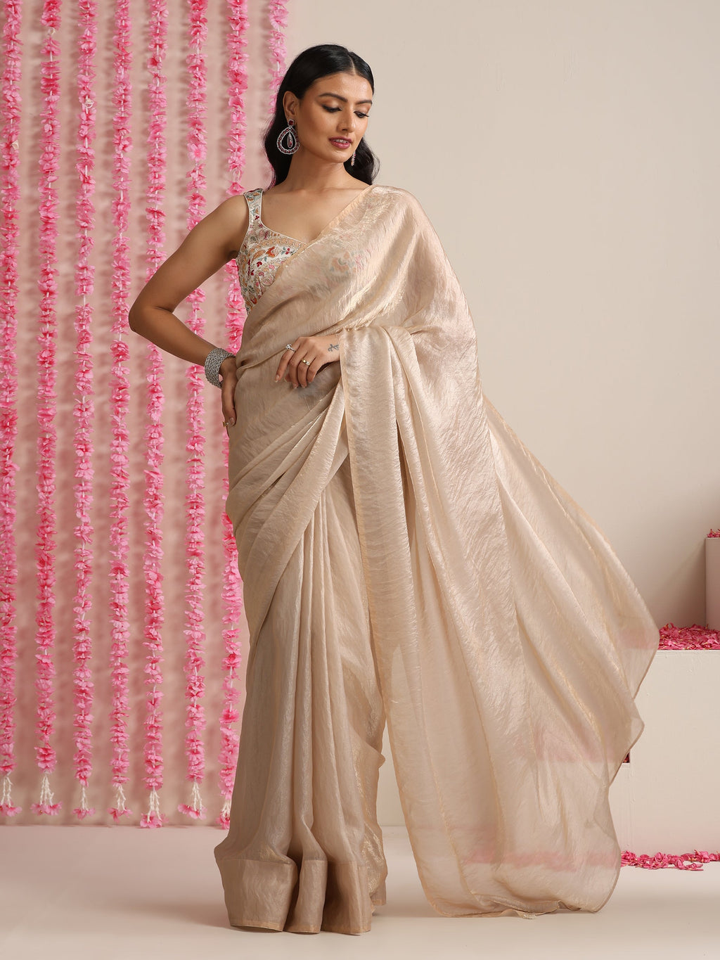 Cream Multicolor Embroidered Sweetheart Blouse – Silk Blend | Festive Wear