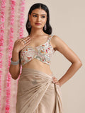 Cream Multicolor Embroidered Sweetheart Blouse – Silk Blend | Festive Wear