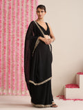 Black Cotton Chanderi Saree with Gold Border and Self Blouse Fabric