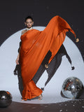 Pumpkin Spice Satin Saree with Pendants