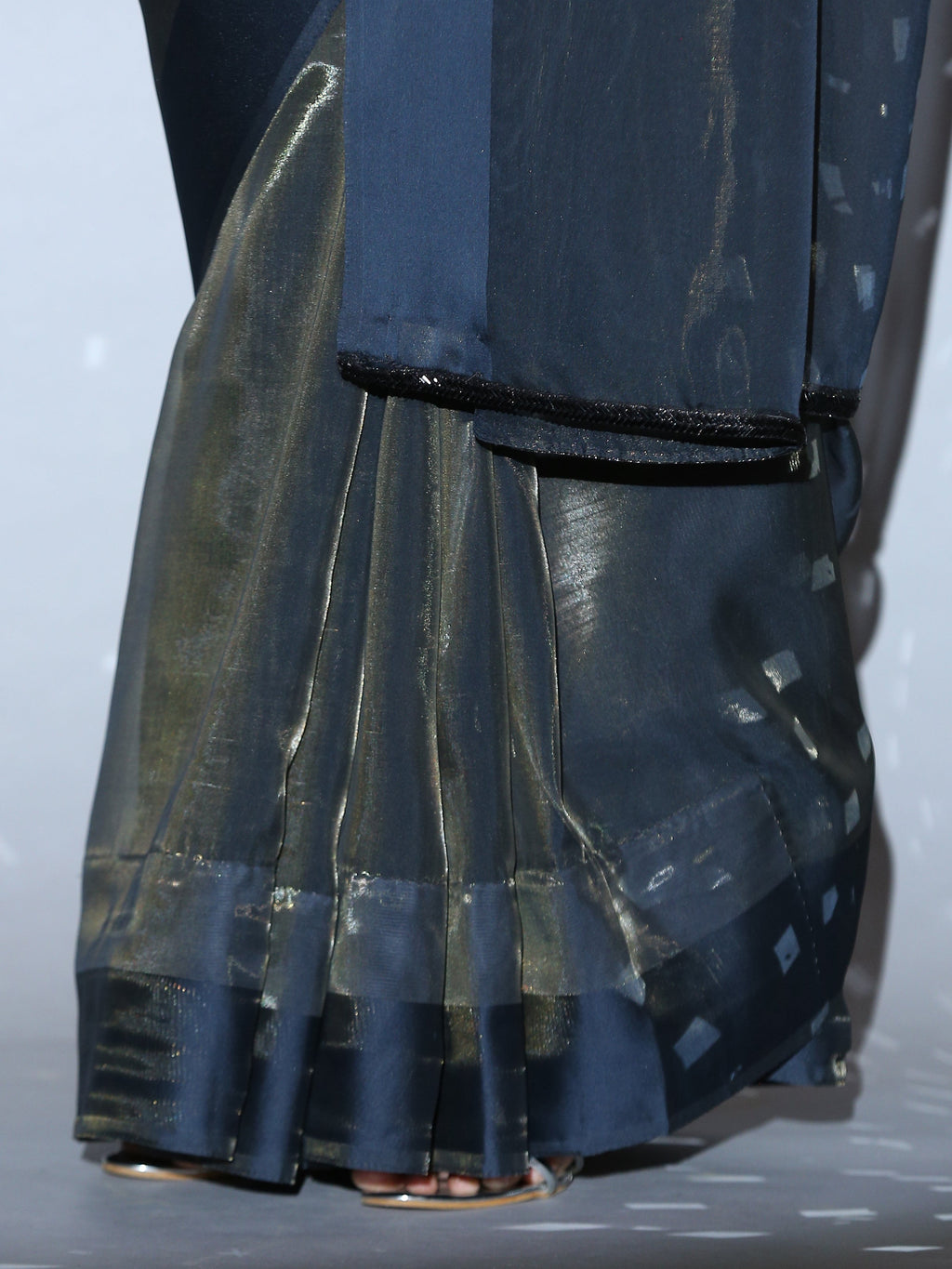 SET | Cosmic Blue Illusion Organza Saree + Black blouse with glass straps + Glass belt